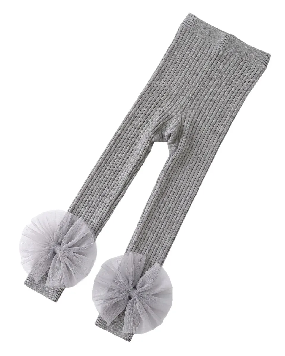 Reapso SA Reapsew Girls Grey Ribbed Knit Leggings with Tulle Bow Detail - 18-24 months