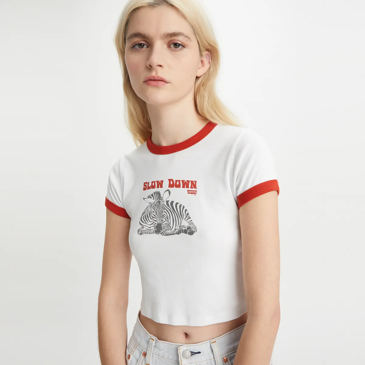 Levi's Women's Graphic Mini Ringer Tee Slow Down Bright