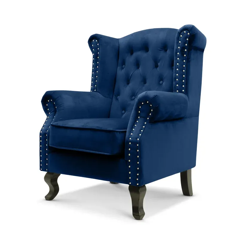 Sydney Velvet Wingback Armchair - Blue