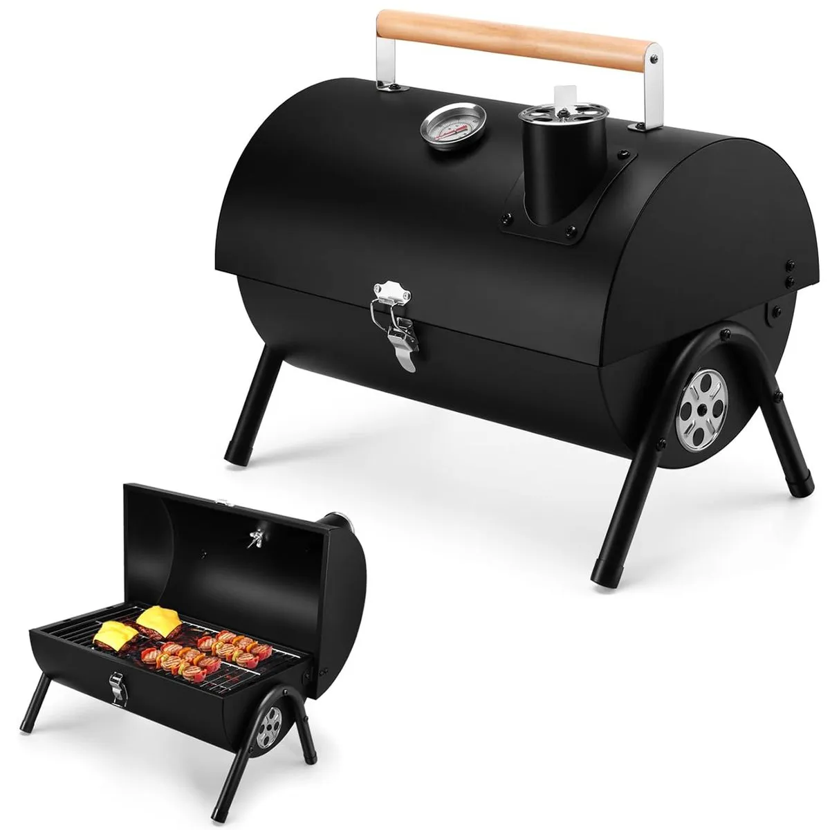 Portable Charcoal Braai Grill with Thermometer Tabletop Barbecue Grill