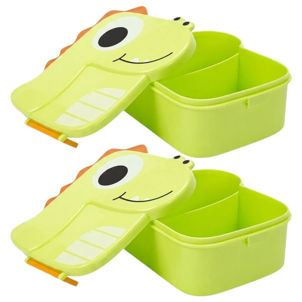 4 Piece - 2 Compartment Dino Themed Food Storage Container - Green