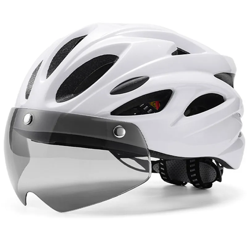 Cycling Helmet Lightweight Breathable Road Bicycle Helmet Removable Goggles - White