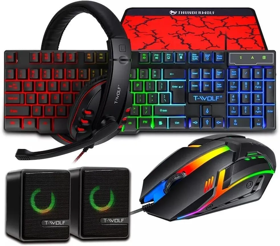 5-in-1 RGB Gaming Keyboard, Headphones, Speakers, and Mouse Pad Set
