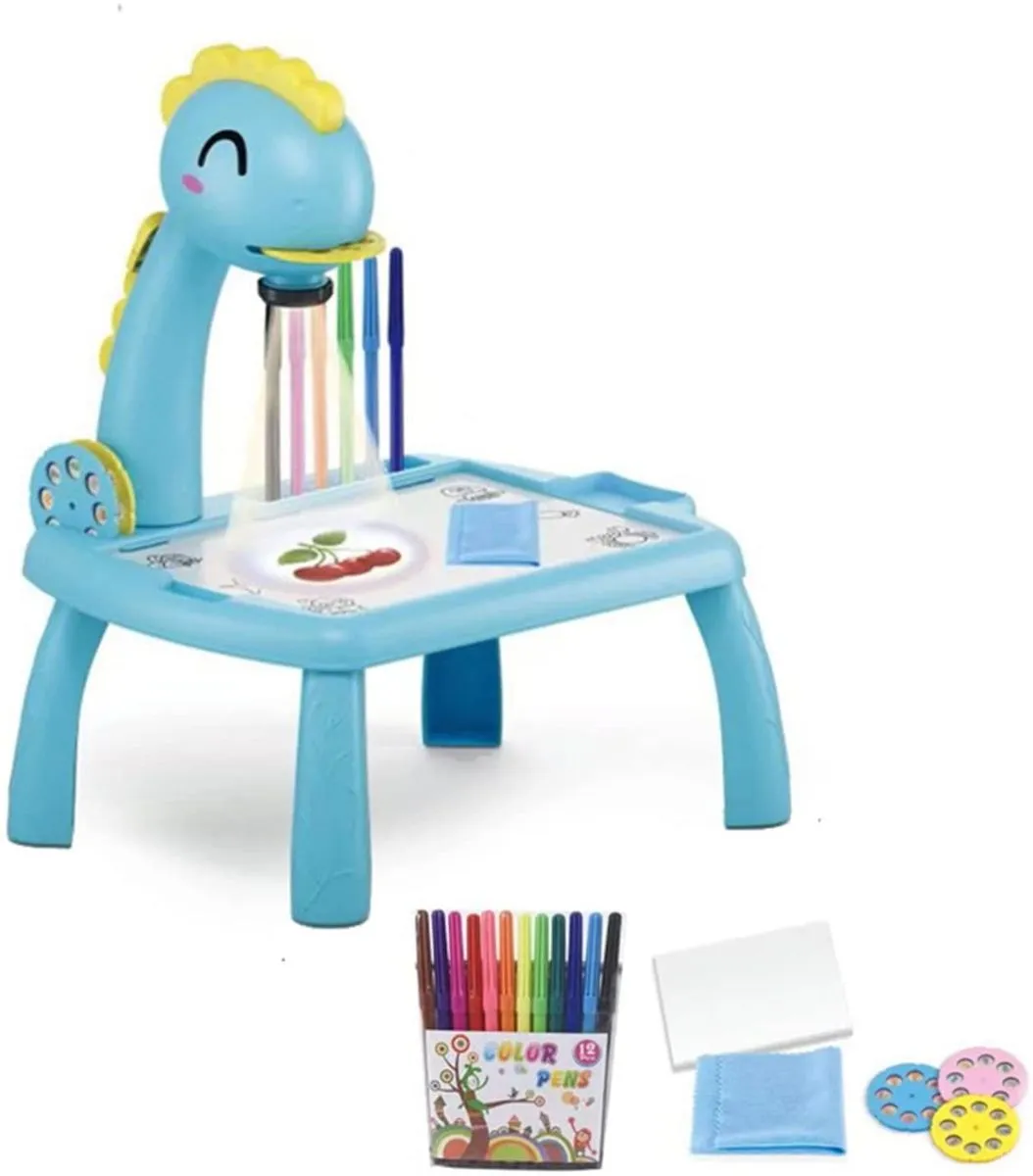 Kids Fun Drawing/Painting Board Table With Projector & Painting Kit Set - Blue