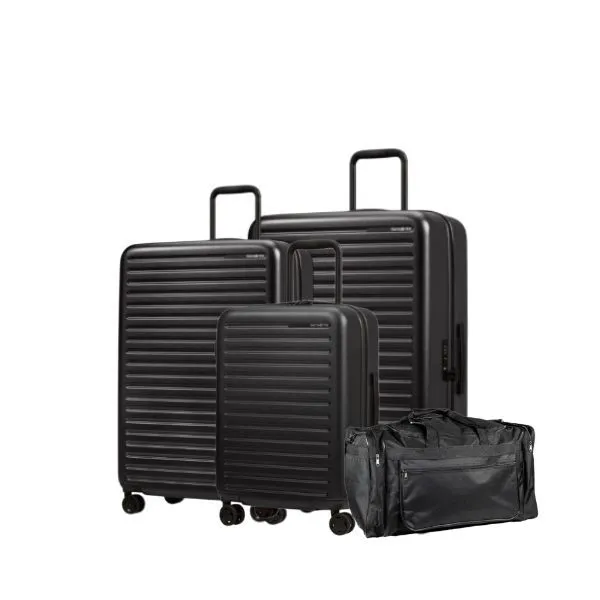 Samsonite Stackd 3 Piece Spinner Set + Foldable Duffle - Black