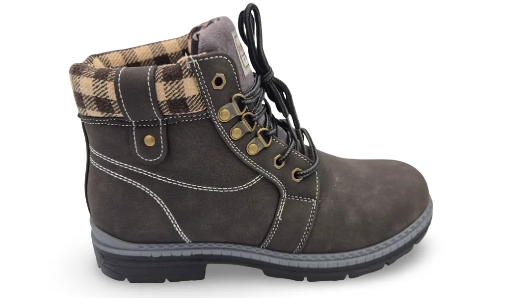 Black Checked Lace Up Ankle Boots