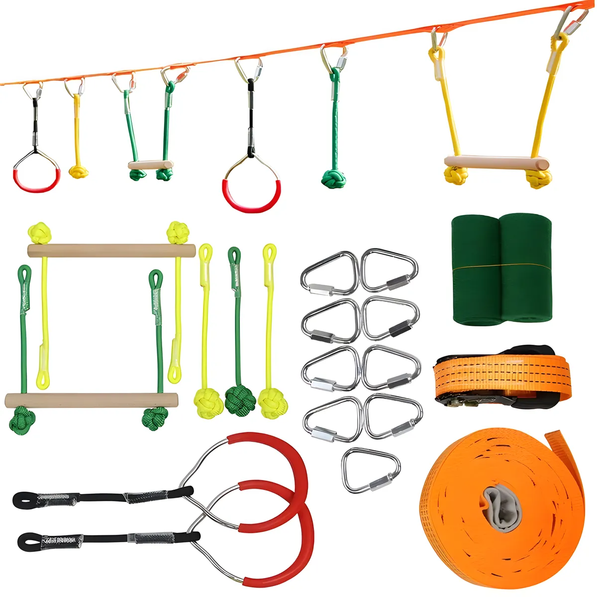 Slackline Monkey Bar Kit Kids Outdoor Tree Hanging Obstacles Line Set Game