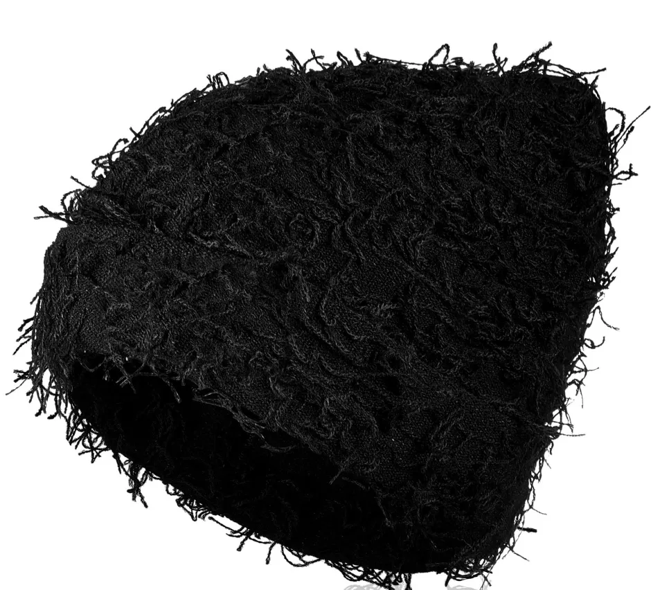 Distressed Fuzzy Knitted Beanie Thick Warm Winter Skull Cap For Men Women - Black