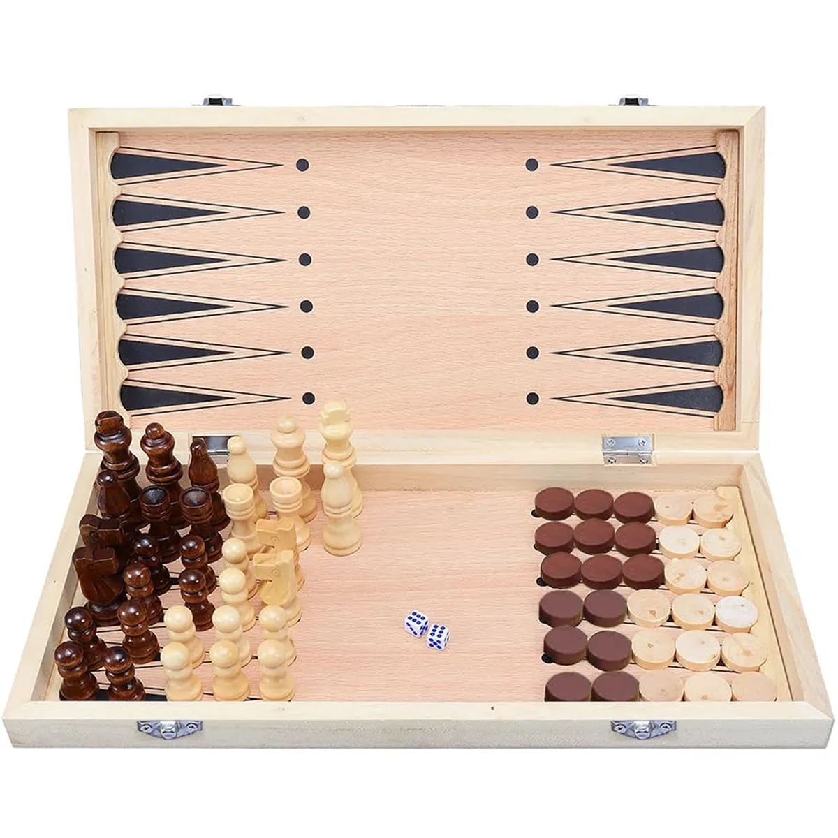 Chess Checkers Backgammon Portable and Foldable 3 in 1 Board Games Sets