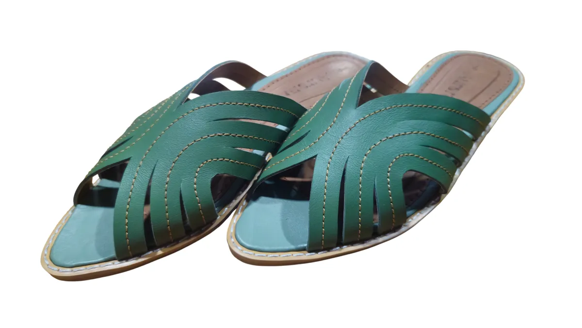 Aurora Leather Pointy Peep Toe Slip-on- Green