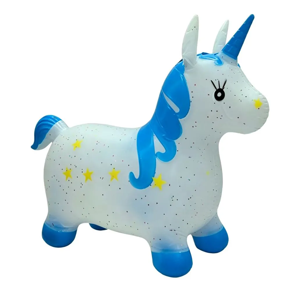Cute Unicorn Inflatable Bouncy Horse - Children's Toy Horse - Blue, White