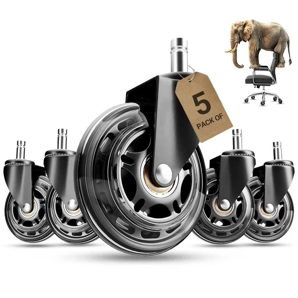 Office Chair Caster Wheels, Quiet,Universal Fit 3" Heavy-Duty Chair Casters - 5 Pack