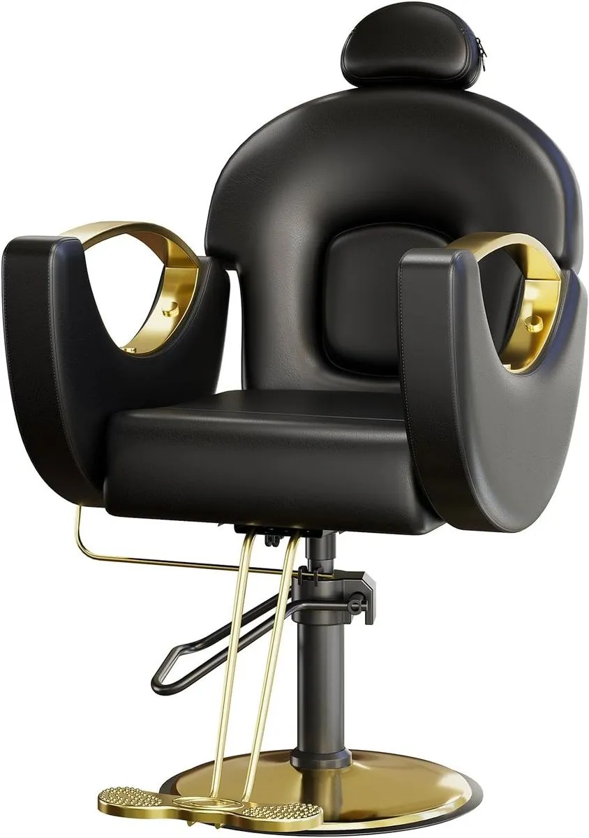 Luxe Black & Gold Salon Styling Barber Chair With Hydraulic Pump TY-01