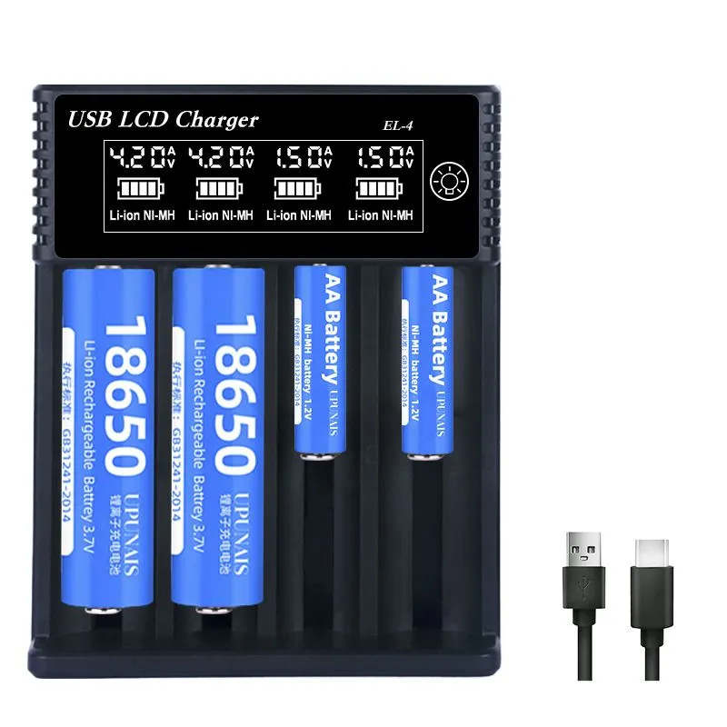 Smart Universal Lithium Battery Charger, 4 Bay with LCD Display