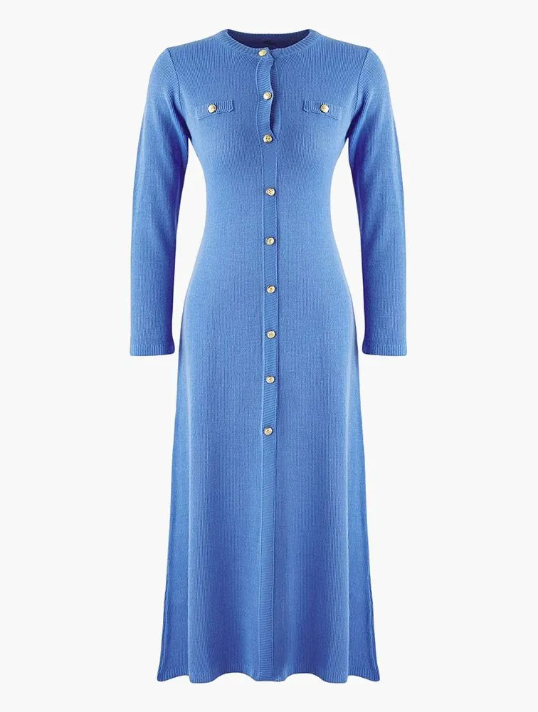 Gold Button Knitwear Maxi Dress - L
