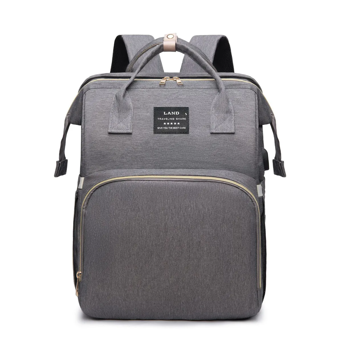 Foldable Diaper Bag Backpack with Portable Baby Bed and Changing Mat - Grey