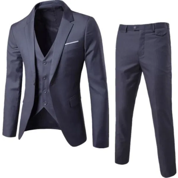 Men's 3 piece, Notched Lapel, Jacket Vest & Trousers Set - Dark Grey