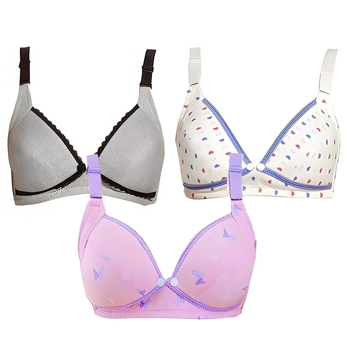 Print Front Open Maternity Pregnancy Nursing Bra Adjustable Straps 3 Pack