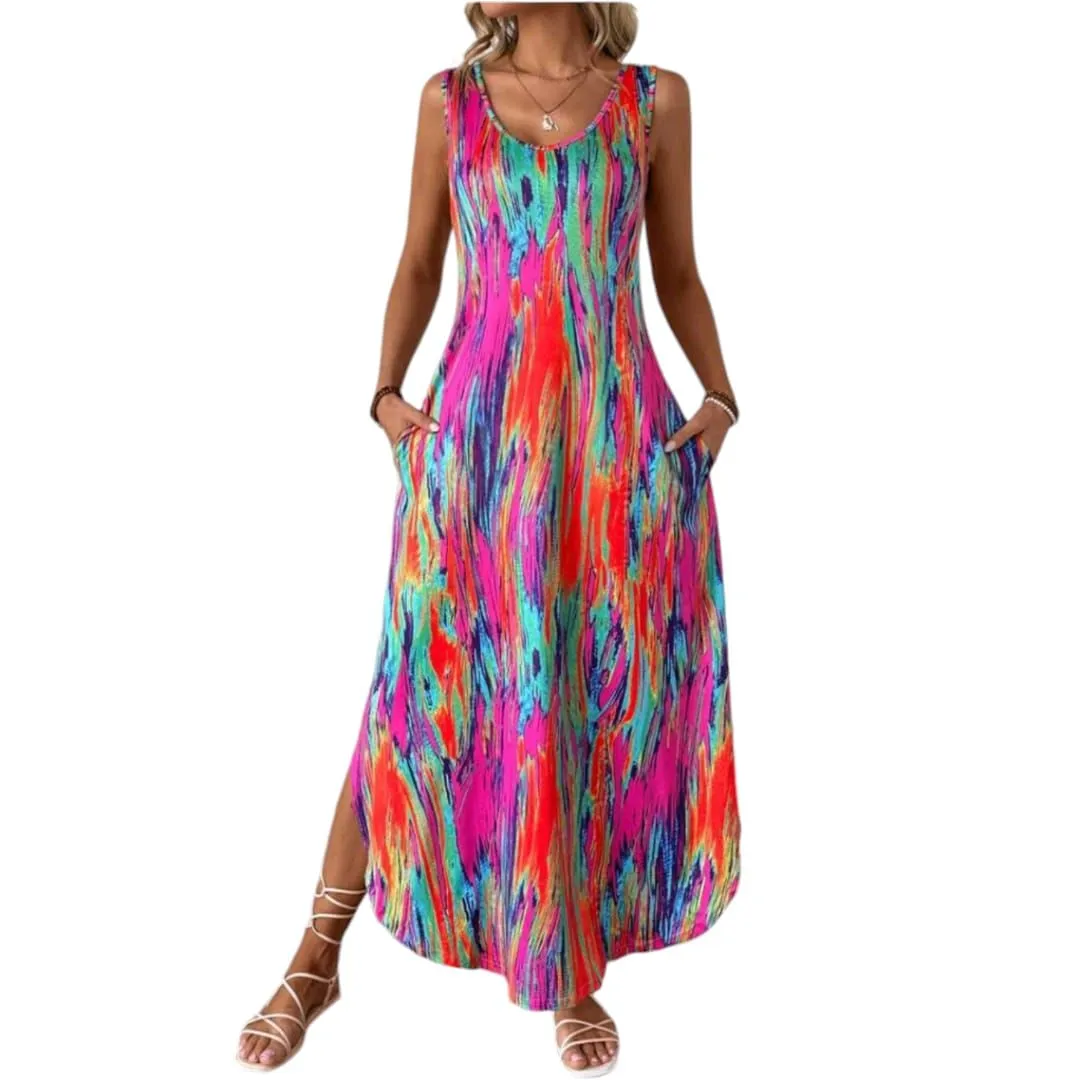 Summer Pocketed Random Printed Dress Multicolor