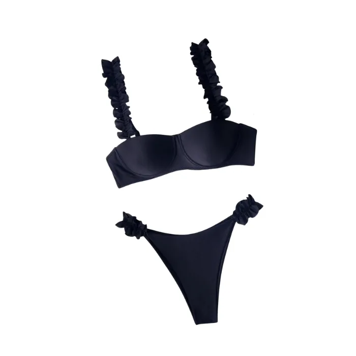 Edendiva Push Up Frill Black Bikini Set