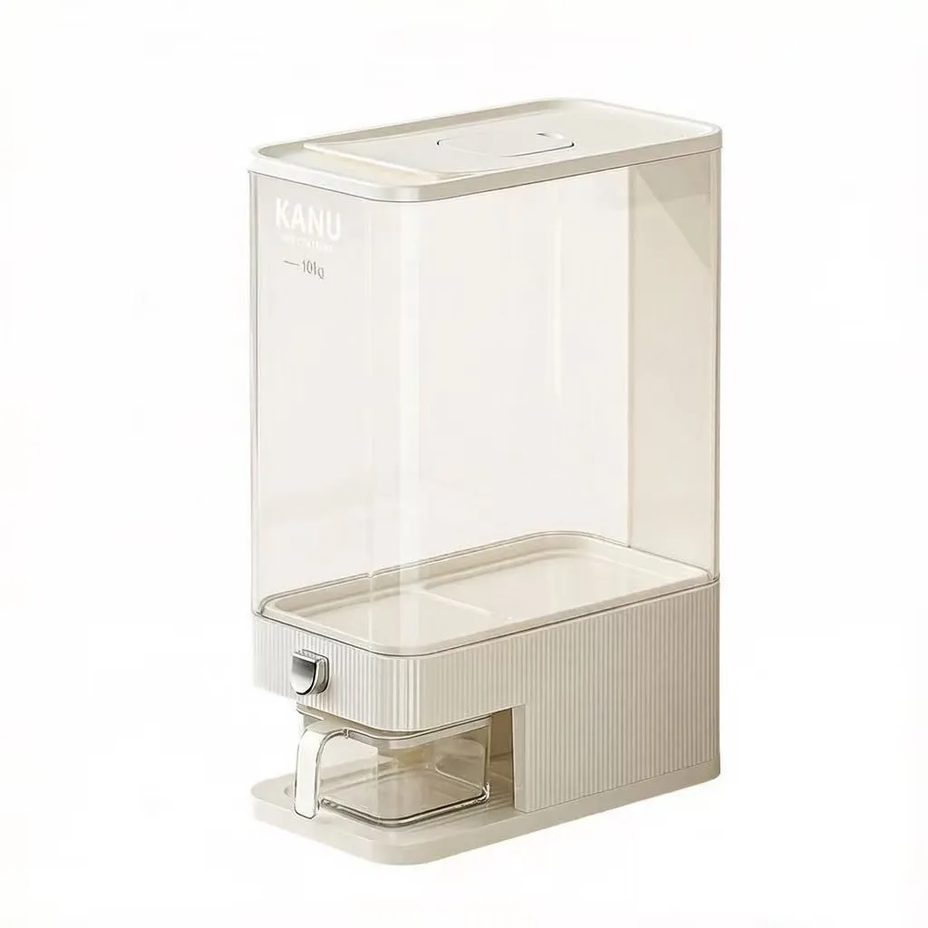 Clear Grain Storage Food Dispenser with Measuring Cup - White