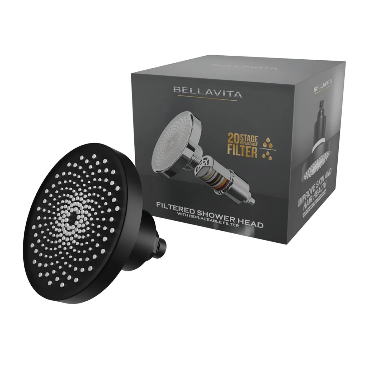 Bellavita Filtered Shower Head | 20 Stage Filtration - Matte Black
