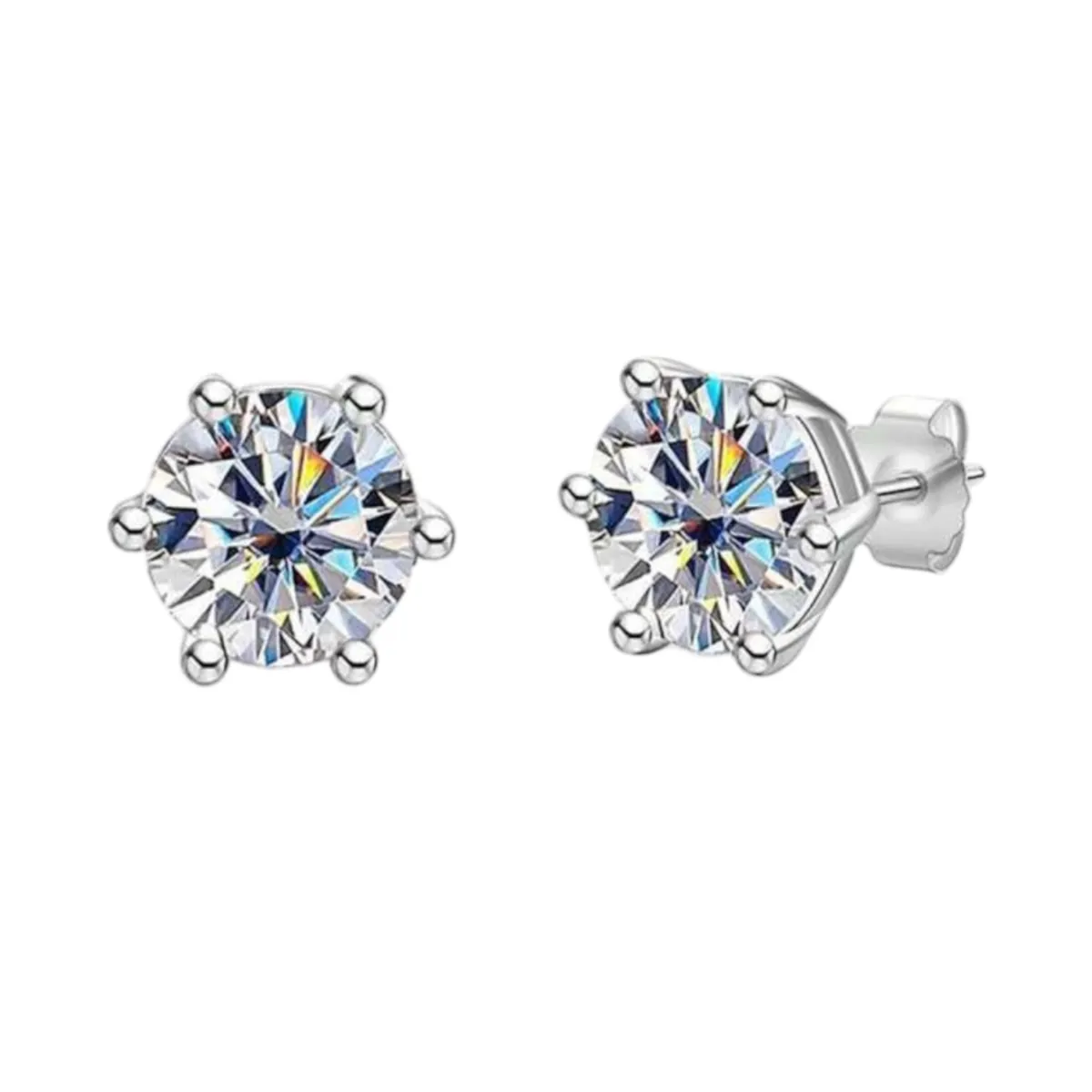 2.00ct Certified Moissanite Diamond Sterling Silver Stud Earrings 6-prong
