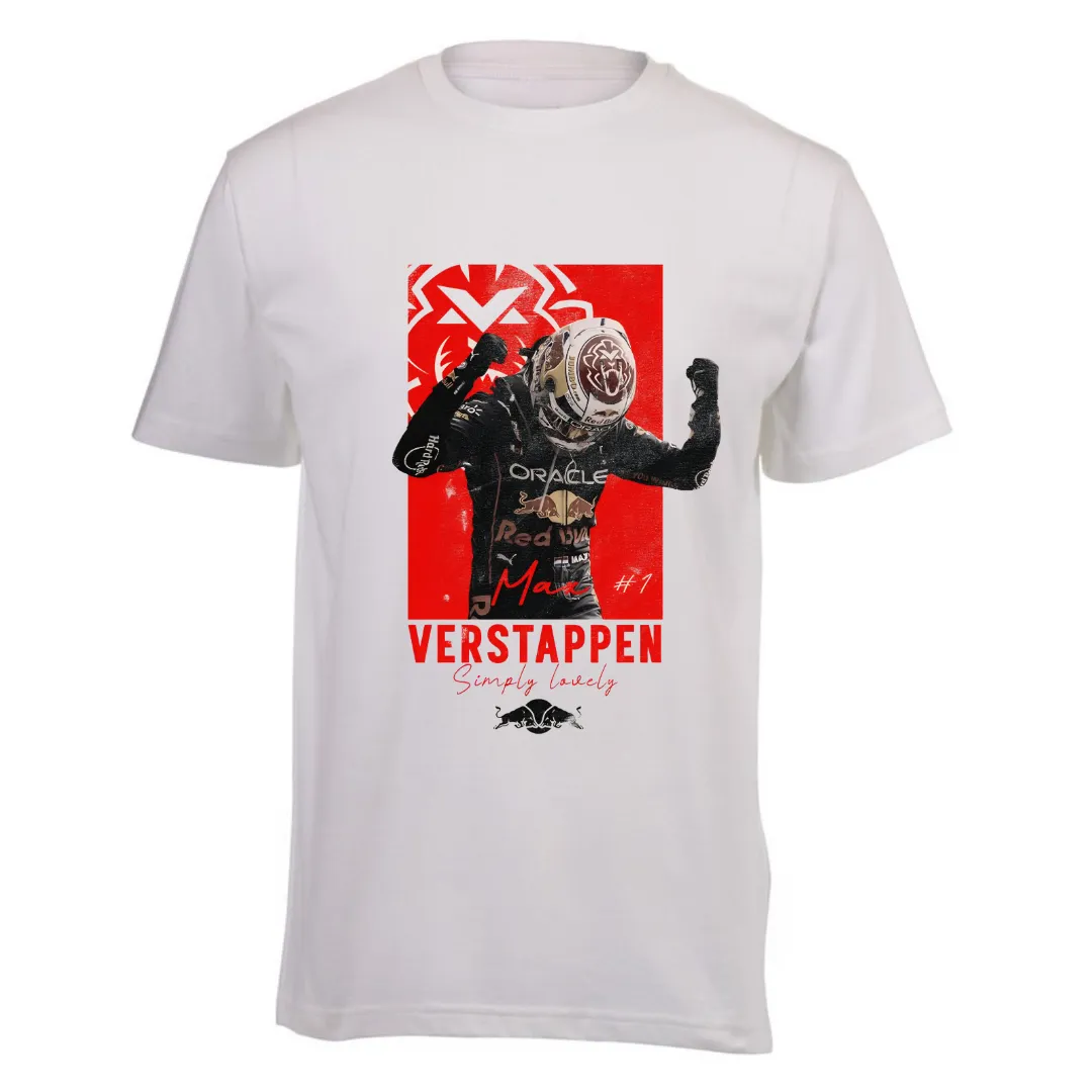 Kids White Short Sleeve T-shirt - Max Vertsappen F1 WDC Simply Lovely