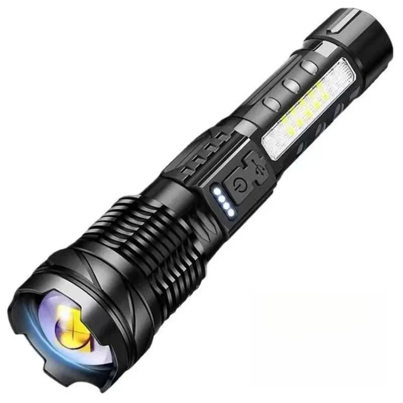 Super Bright Rechargeable Flashlight Long Range Side Light