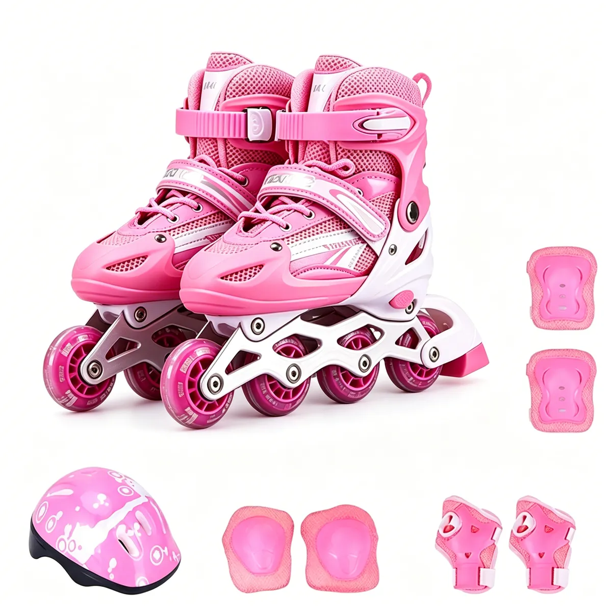 Adjustable Kids Inline Skates with Light Up Wheels, Helmet, Protective Gear