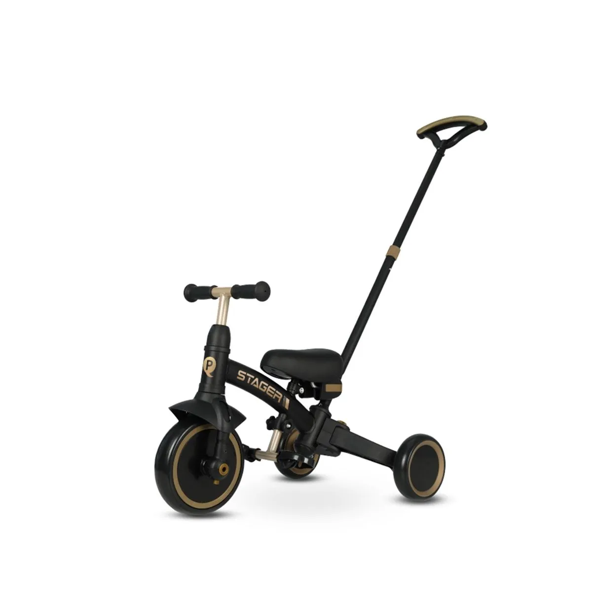 QPlay Stager 3-in-1 Tricycle with Child Pushchair - Black & Gold