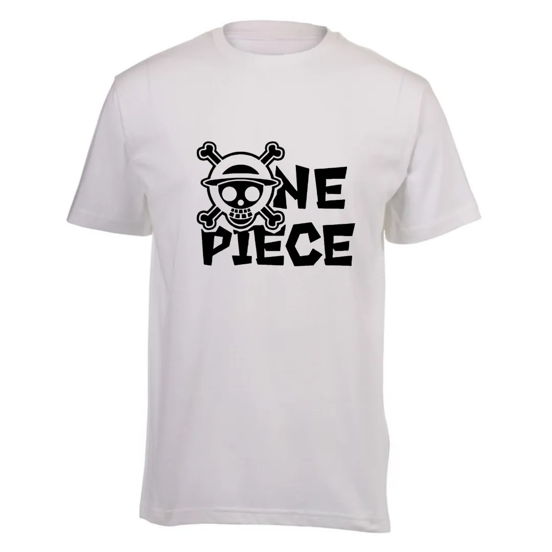 Kids White Short Sleeve T-shirt - One Piece Luffy BLK Anime T-shirt