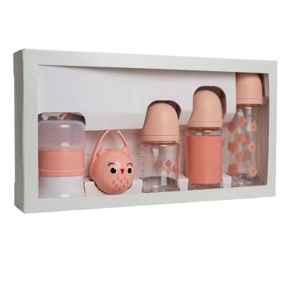 Baby Feeding Gift Set 4 Piece Bottles Snack Container Pink
