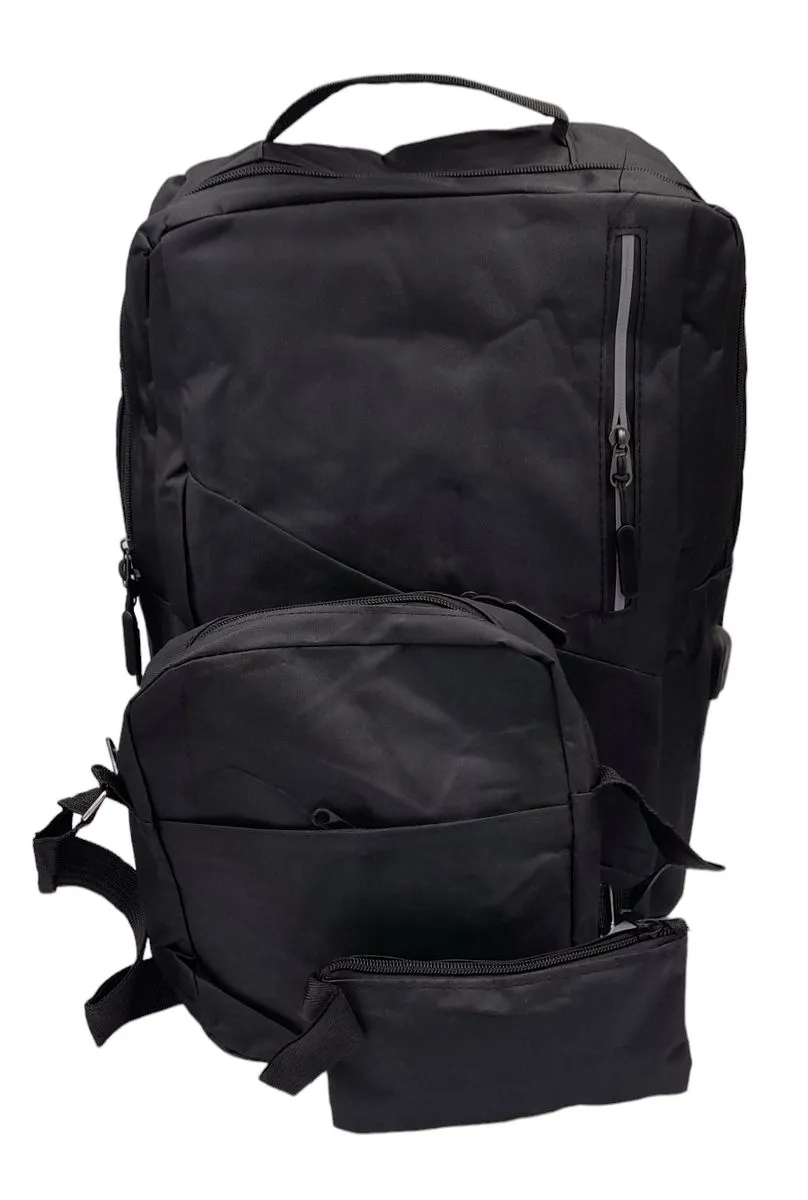Backpack with USB Port Schoolbag Student Backpacks Travel Carry On Bag - Black