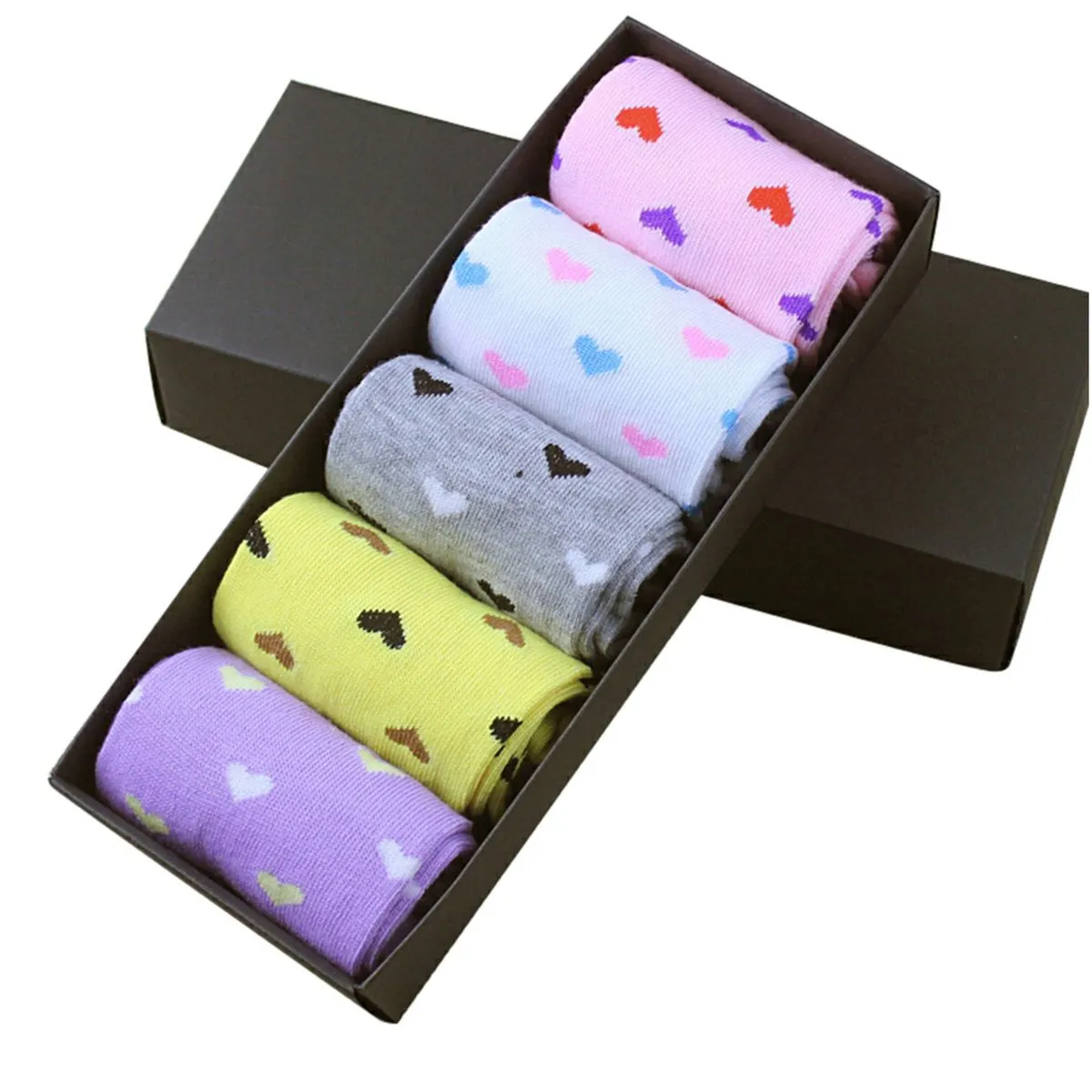 DK'S Women's Gift Socks 5 Pack Heart Design