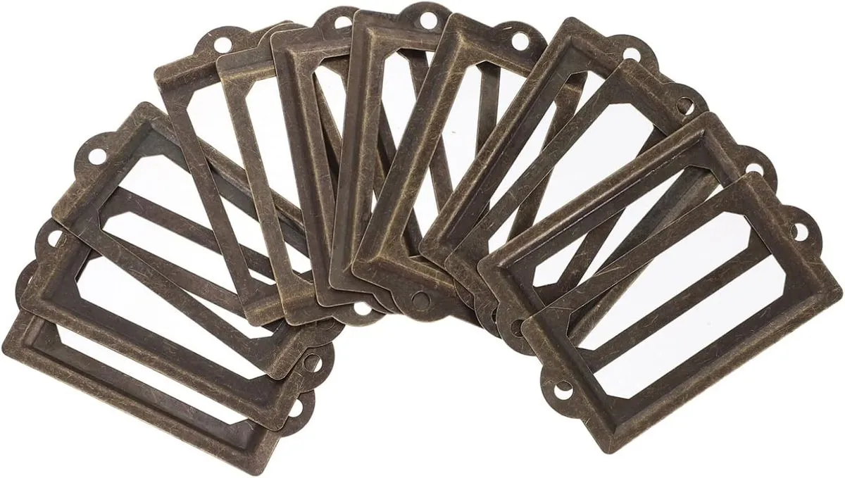 Antique Metal Label Holders Vintage Drawer Tag Frames for Office Library H