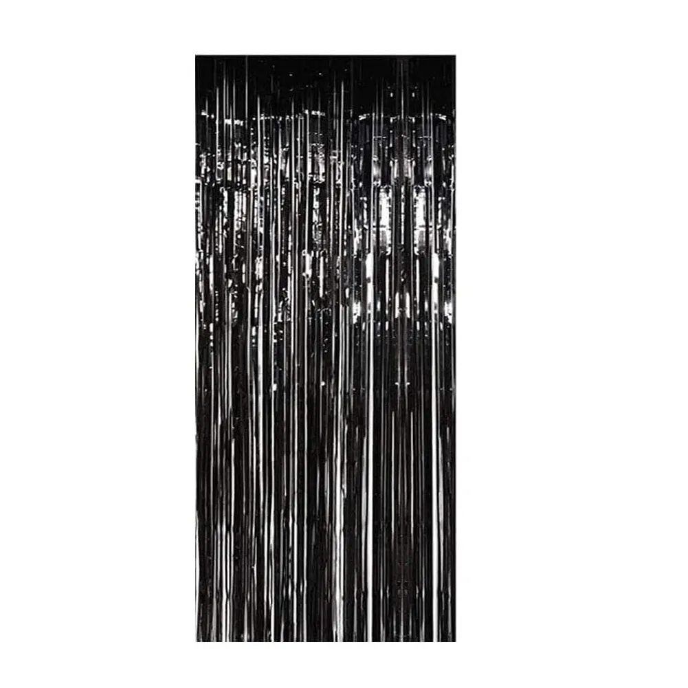 Foil Fringe Curtains Party Decorations, Tinsel Curtain 1 Pack - Black