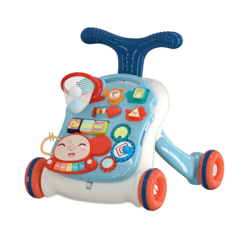 Baby Walker Stand Learning Removable Play Panel Weight Gain Design Walking - Blue