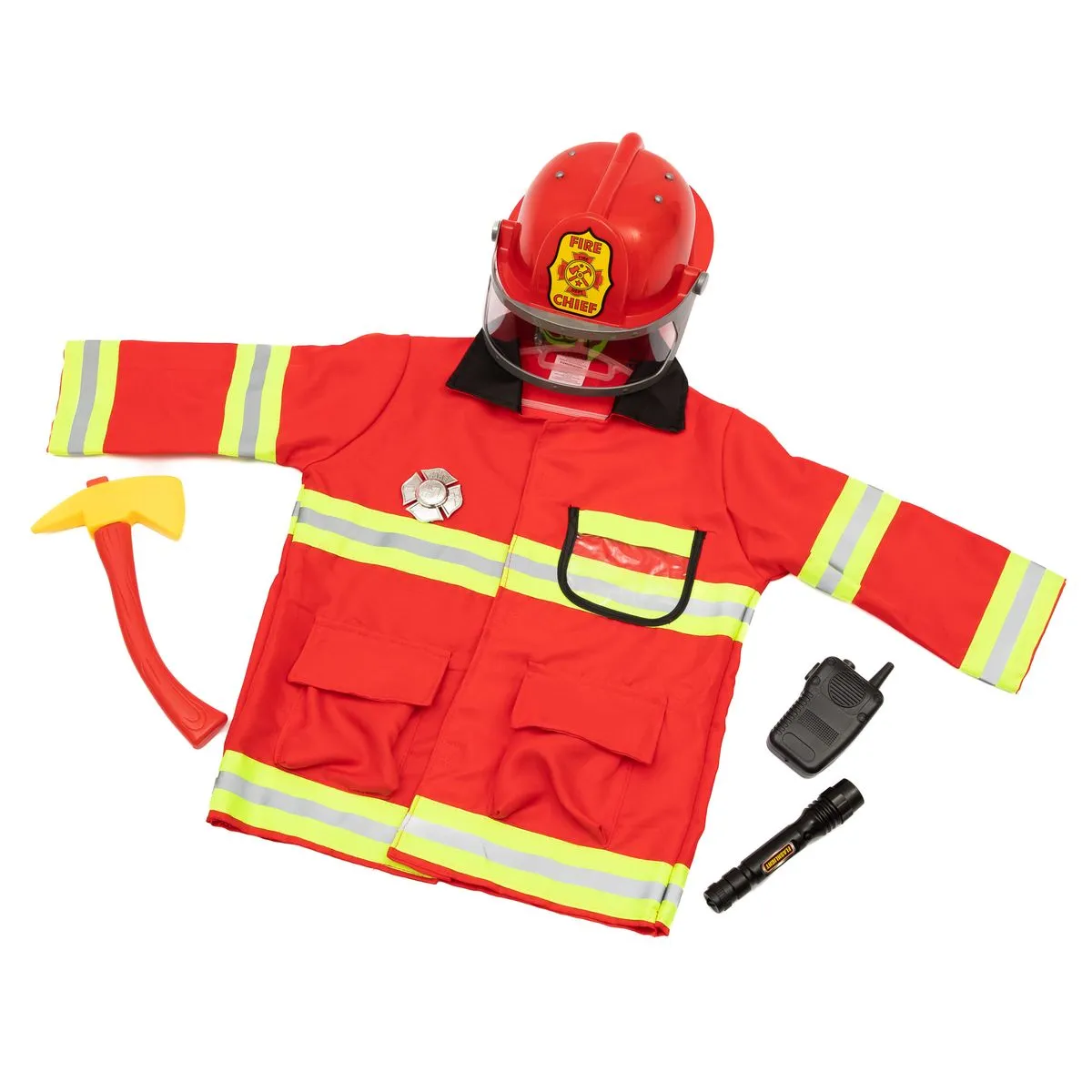 Fireman Costume With Helmet, Torch & Accessories - Role Play, Pretend