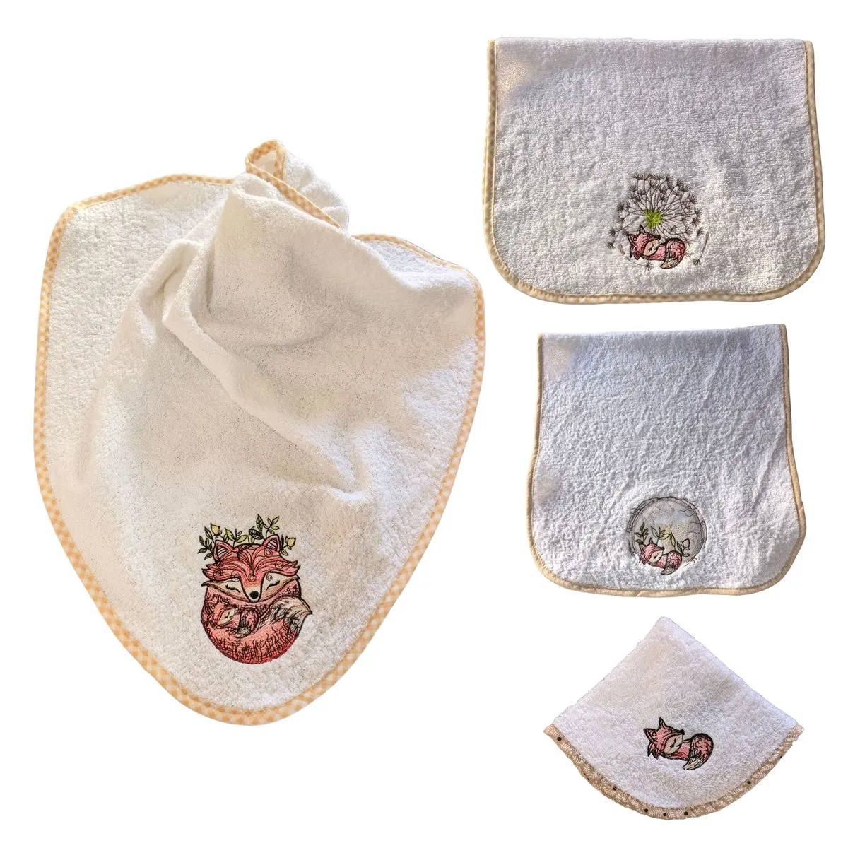 Brown Fox Themed Burp Cloths Set with Face Towel