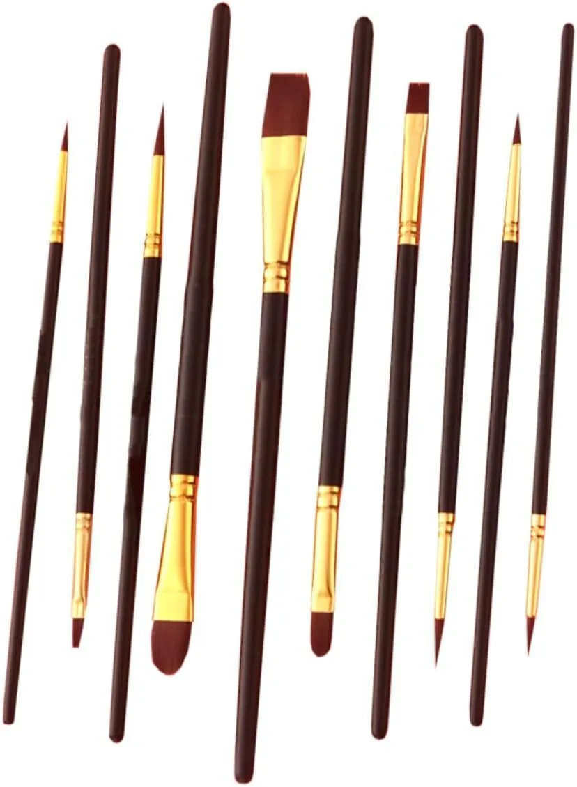 10Pcs Nylon Hair Paint Brushes for Watercolor Oil Painting Lightweight