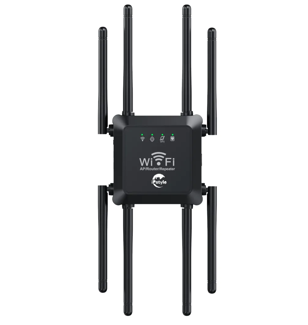 IPSTYLE WiFi Extender Repeater 8 Antennas 2.4G/5G Amplifier Router Network - Black
