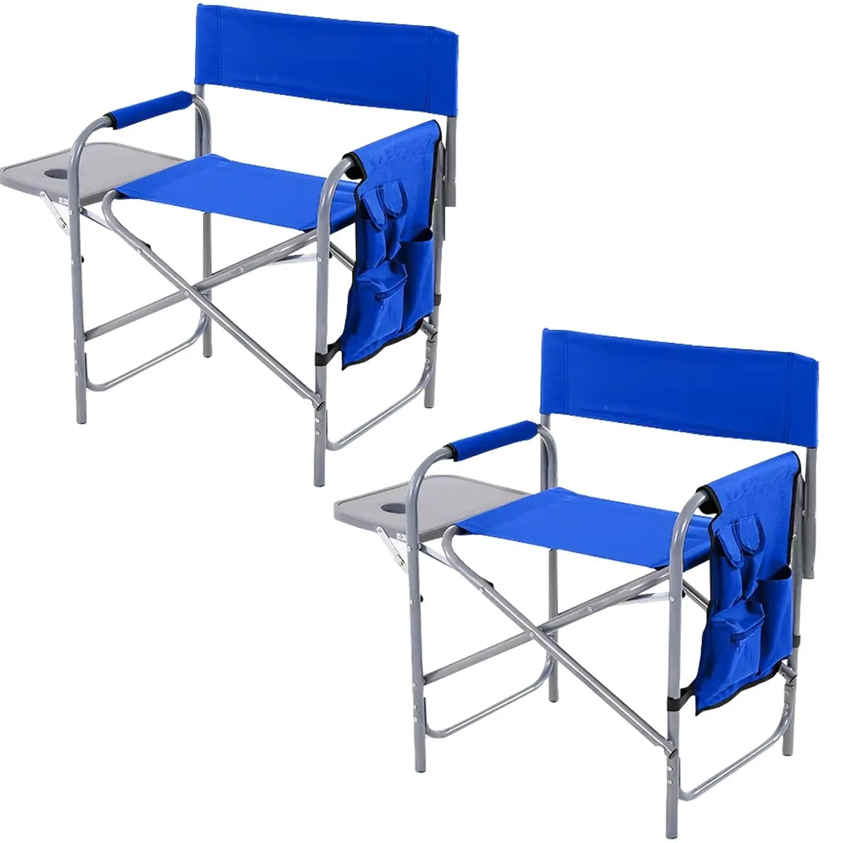 2 Camping Chairs,Lawn Chairs with Side Pockets Carry Straps,Fishing Chair - Blue