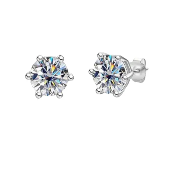 Moissanite Diamond Stud Earrings 14K White Gold plated 925 Sterling Silver