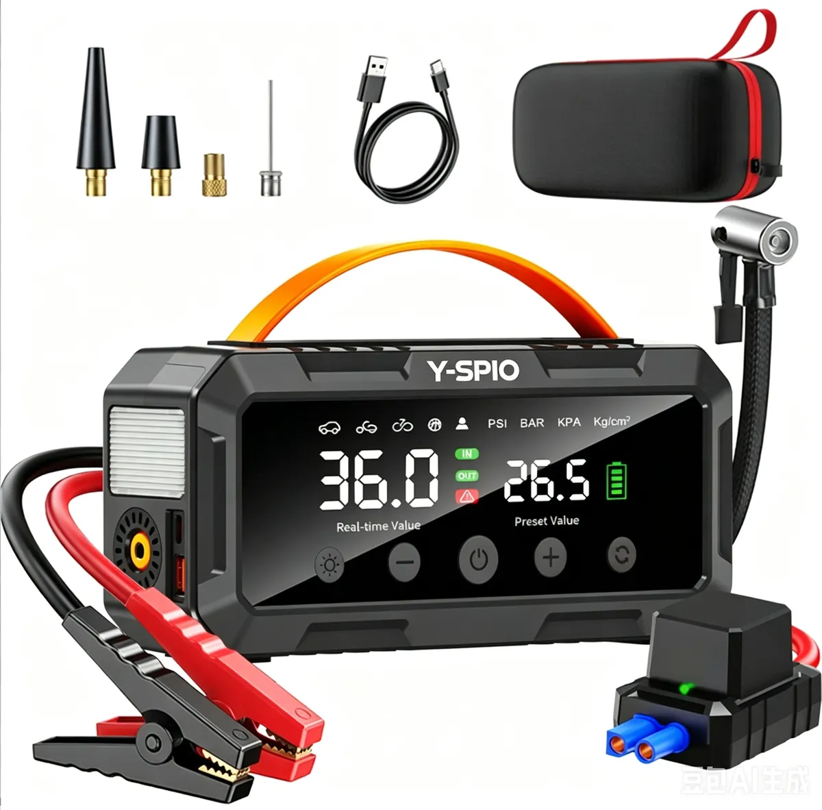 4-in-1 Smart Jump Starter Jump Leads Air Compressor Powerbank Ligh Y-SPIO