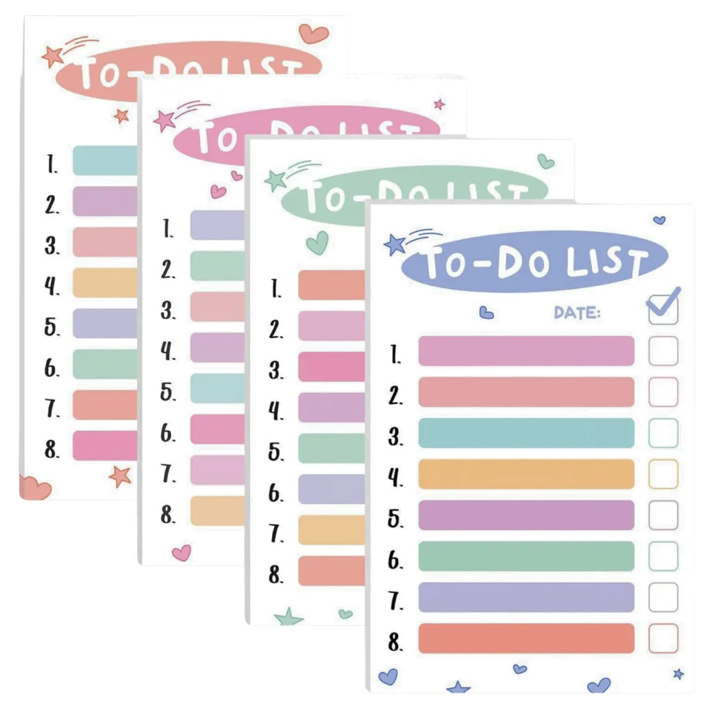 4 Piece - Cute Aesthetic To-Do List Stationary Pads - Multi-Colour