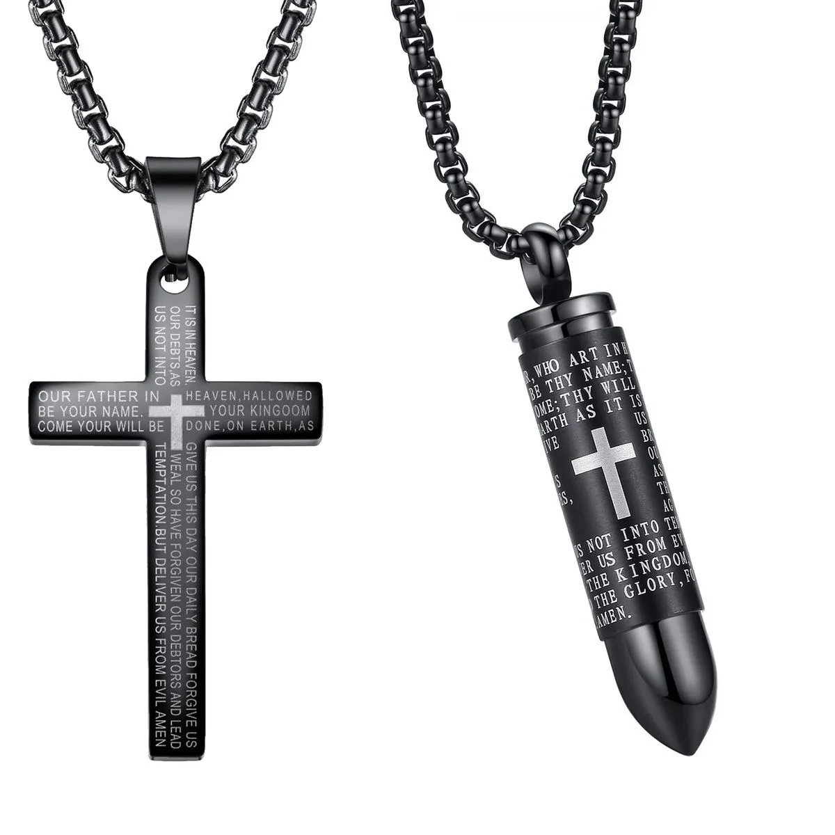 Unisex Stainless Steel Pendant Necklaces Bullet Necklace & Cross Necklace - Black