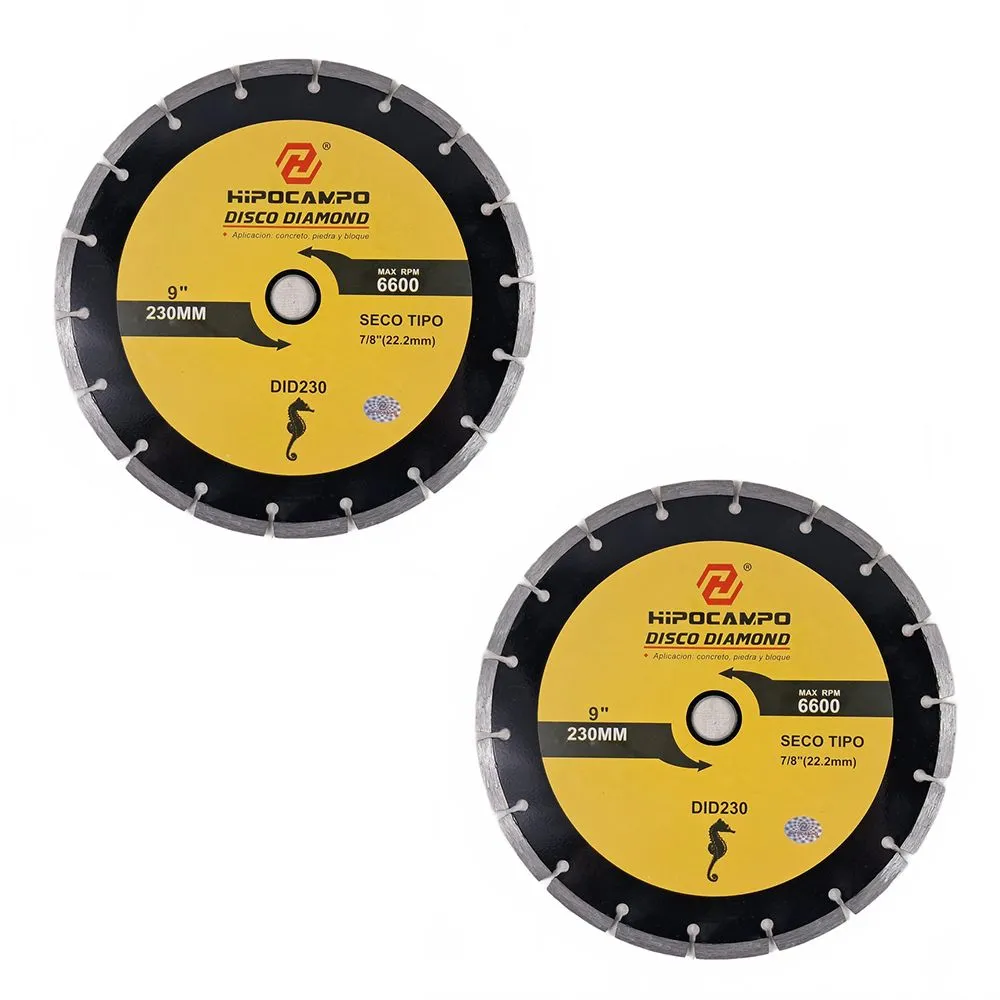 2 Pack 230mm Diamond Cutting Discs 22.2mm Bore for Concrete Stone Block