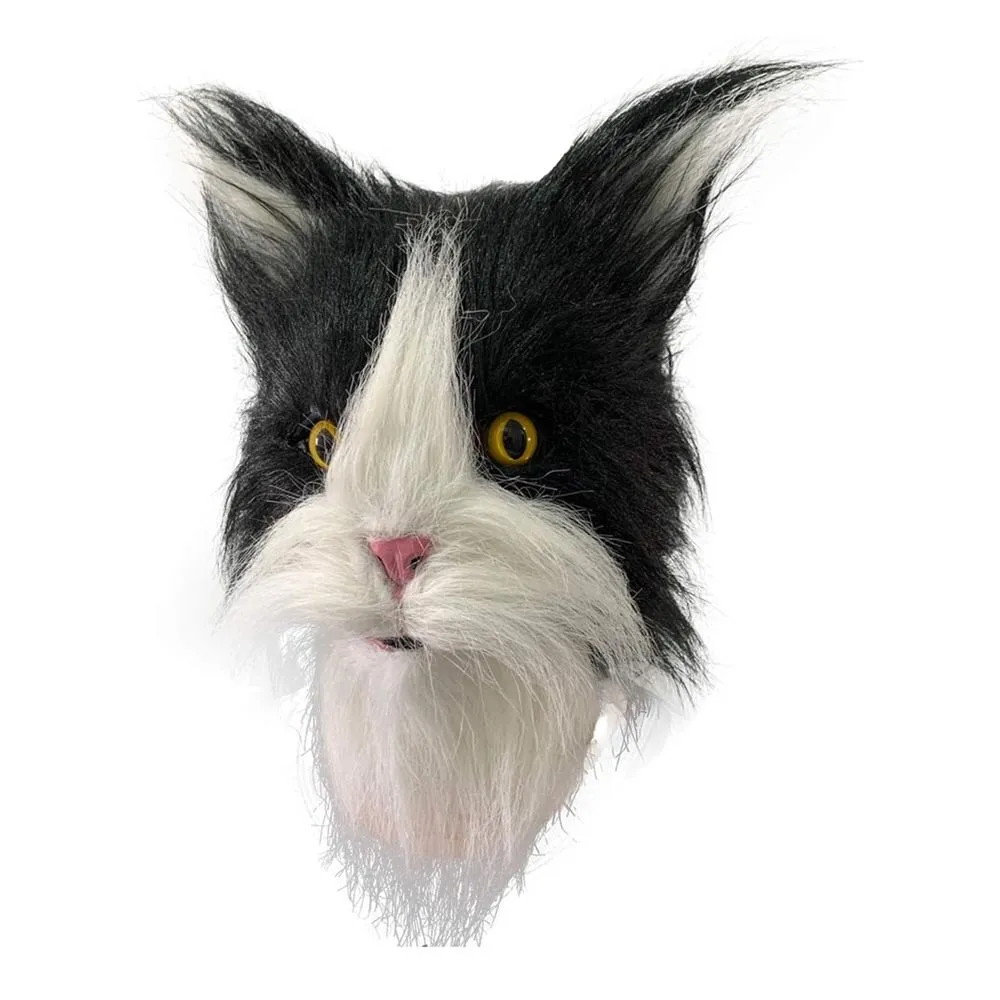 Party Novelty Black & White Latex Head Cat Cosplay Mask -45cm