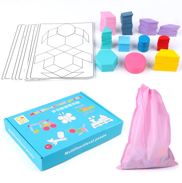 180 Piece Wooden Tangram Puzzle, Multi Shapes Matching Educational Toy